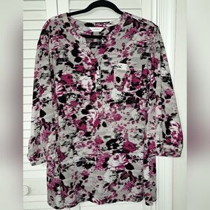 CJ Banks Women's Blouse with Pink and Black Pattern